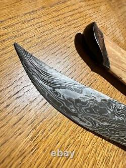 Handmade Damascus Fighting Knife Indonesian Kris Dagger Style Wood Sheath