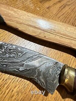 Handmade Damascus Fighting Knife Indonesian Kris Dagger Style Wood Sheath