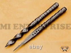 Handmade Damascus Steel Blade Hunting Tri-Dagger Spiral Knife Spike Lot AN233