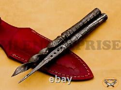 Handmade Damascus Steel Blade Hunting Tri-Dagger Spiral Knife Spike Lot AN235