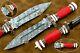 Handmade Damascus Steel Dagger Hunting Knife Red Coral Gemstone Stone An 85