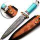 Handmade Damascus Steel Dagger Knife With Turquoise Stone Handle Best For Gift