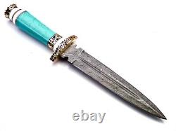 Handmade Damascus Steel Dagger knife With Turquoise Stone Handle Best For Gift