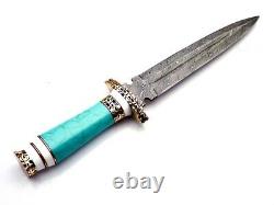 Handmade Damascus Steel Dagger knife With Turquoise Stone Handle Best For Gift