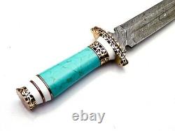 Handmade Damascus Steel Dagger knife With Turquoise Stone Handle Best For Gift