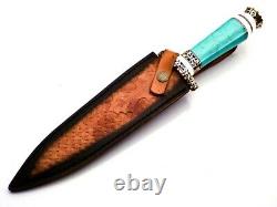Handmade Damascus Steel Dagger knife With Turquoise Stone Handle Best For Gift