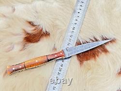 Handmade Damascus Steel Hunting Dagger Double Edge Boot Knife camel bone handle