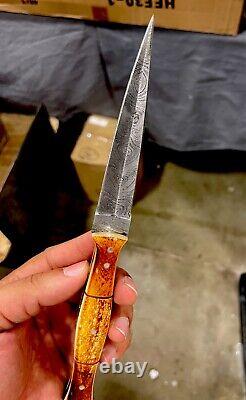 Handmade Damascus Steel Hunting Dagger Double Edge Boot Knife camel bone handle