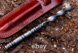 Handmade Damascus Steel Tri Edge Dagger Cyclone Knife With Sheath 3560