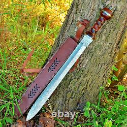 Handmade Forged Damascus Steel Gladius Sword Dagger Viking Double Edge 2913