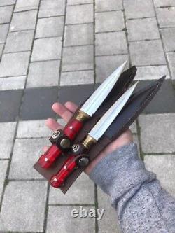 Handmade forged Turkish Double edge dagger pair hunting combat knife boot dagger