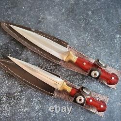 Handmade forged Turkish Double edge dagger pair hunting combat knife boot dagger