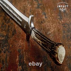 Impact Cutlery Custom D2 Tool Steel Fuller Art Dagger Knife Crown Antler