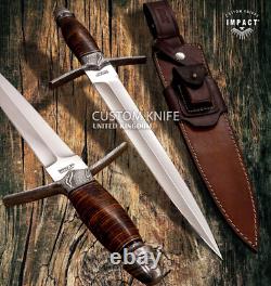 Impact Cutlery Custom Dagger Knife Stacked Leather Damascus Guard