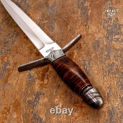 Impact Cutlery Custom Dagger Knife Stacked Leather Damascus Guard