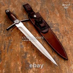 Impact Cutlery Custom Dagger Knife Stacked Leather Damascus Guard