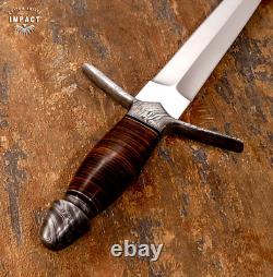 Impact Cutlery Custom Dagger Knife Stacked Leather Damascus Guard