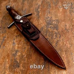 Impact Cutlery Custom Dagger Knife Stacked Leather Damascus Guard