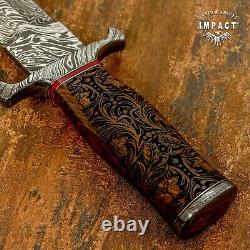 Impact Cutlery Custom Damascus Hunting Dagger Engraved Burl Wood Handle- 1603
