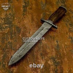 Impact Cutlery Custom Damascus Hunting Dagger Knife Burl Wood Handle- 1504