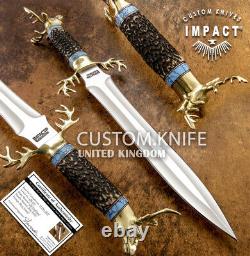 Impact Cutlery Rare Custom D2 Art Dagger Knife Stag Antler Handle