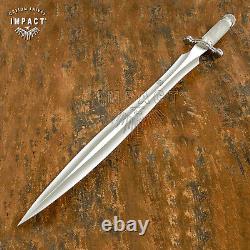 Impact Cutlery Rare Custom D2 Art Dagger Sword Knife Knurled Silver Handle