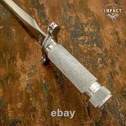 Impact Cutlery Rare Custom D2 Art Dagger Sword Knife Knurled Silver Handle