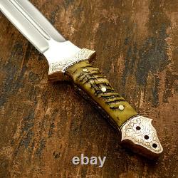 Impact Cutlery Rare Custom D2 Full Tang Art Dagger Knife Engraved Bolsters