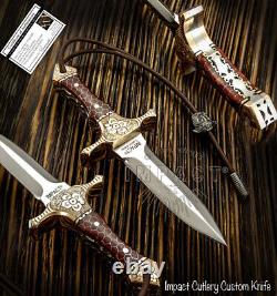 Impact Cutlery Rare Custom D2 Full Tang Art Neck Dagger Knife Engraved Bolsters