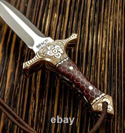 Impact Cutlery Rare Custom D2 Full Tang Art Neck Dagger Knife Engraved Bolsters