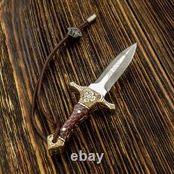 Impact Cutlery Rare Custom D2 Full Tang Art Neck Dagger Knife Engraved Bolsters