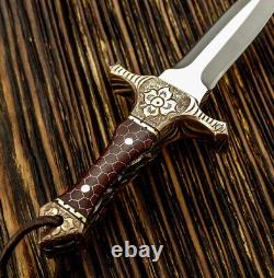 Impact Cutlery Rare Custom D2 Full Tang Art Neck Dagger Knife Engraved Bolsters