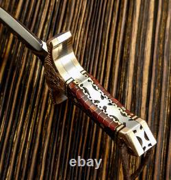 Impact Cutlery Rare Custom D2 Full Tang Art Neck Dagger Knife Engraved Bolsters