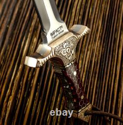 Impact Cutlery Rare Custom D2 Full Tang Art Neck Dagger Knife Engraved Bolsters