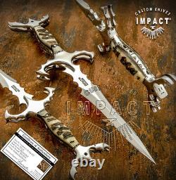 Impact Cutlery Rare Custom D2 Full Tang Dagger Knife Ram Horn Handle