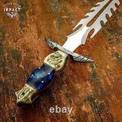 Impact Cutlery Rare Custom D2 Full Tang Predator Art Dagger Knife Stag Antler