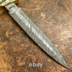 Impact Cutlery Rare Custom Damascus Dagger Knife Brass Inlayed Burl Wood Handle
