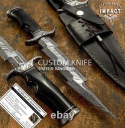 Impact Cutlery Rare Custom Damascus Dagger Knife Bull Horn Handle-279