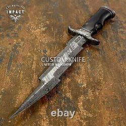 Impact Cutlery Rare Custom Damascus Dagger Knife Bull Horn Handle-279