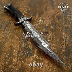 Impact Cutlery Rare Custom Damascus Dagger Knife Bull Horn Handle-279