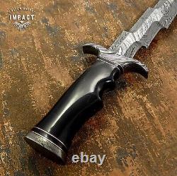 Impact Cutlery Rare Custom Damascus Dagger Knife Bull Horn Handle-279