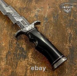 Impact Cutlery Rare Custom Damascus Dagger Knife Bull Horn Handle-279