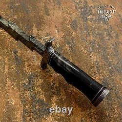 Impact Cutlery Rare Custom Damascus Dagger Knife Bull Horn Handle-279