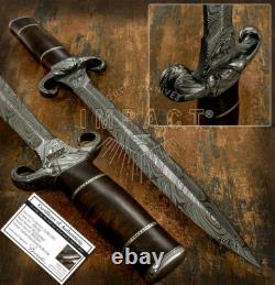 Impact Cutlery Rare Custom Damascus Dagger Knife Burl Wood Handle