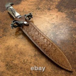 Impact Cutlery Rare Custom Damascus Dagger Knife Stag Antler