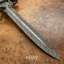 Impact Cutlery Rare Custom Damascus Dagger Knife Stag Antler Hawk and Snake