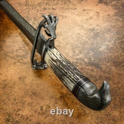 Impact Cutlery Rare Custom Damascus Dagger Knife Stag Antler Hawk and Snake
