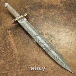 Impact Cutlery Rare Custom Feather Damascus Dagger Knife Wire Wrapped Handle