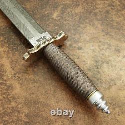 Impact Cutlery Rare Custom Feather Damascus Dagger Knife Wire Wrapped Handle