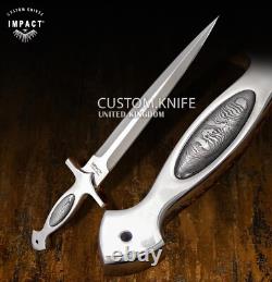 Impact Cutlery Rare Custom Full Tang Dagger Knife Damascus Inlay Handle